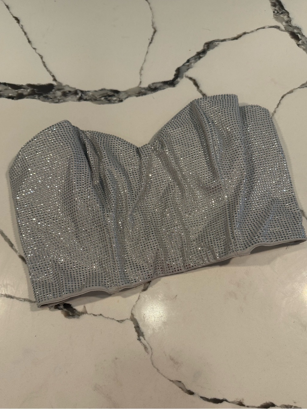 Sparkling Silver Strapless Rhinestone Bustier Top RARE 34D